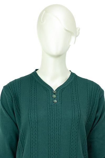 Oppland Pulover de mamă țesut cu ghiocei din bumbac, cu decolteu în V, cu model complet, de iarnă