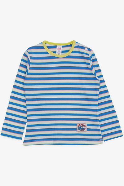 Breeze Baby Boy Long Sleeve T-Shirt with Patchwork Colorful Stripes 9 Months-3 Years, Mixed Color