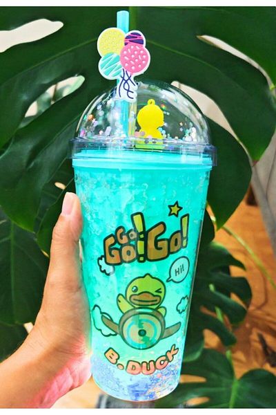 Lexi Bella Chick Themed Water Bottle Frosted Glass Appearance Led Light 450 ml Double Layer Mica 2098 Blue