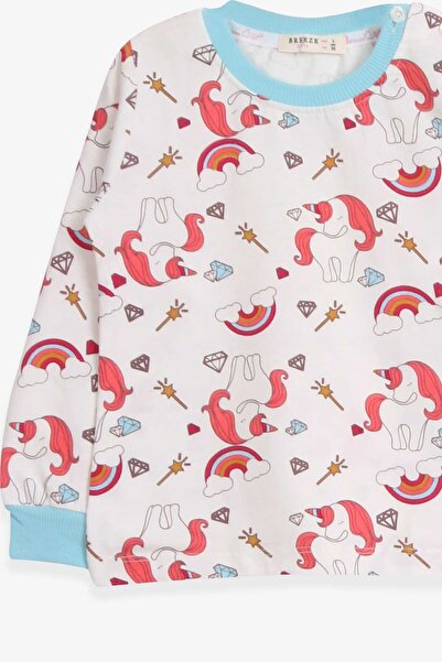 Breeze Kız Çocuk Pijama Takımı Unicorn Desenli 1.5-5 Yaş, Ekru