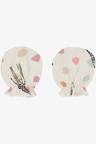 Breeze Ecru Color Newborn Baby Gloves - Giraffe Printed