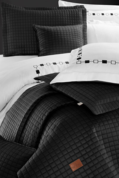 PASIONI Elegante %100 Pamuk Saten Yatak Örtüsü Seti Antrasit