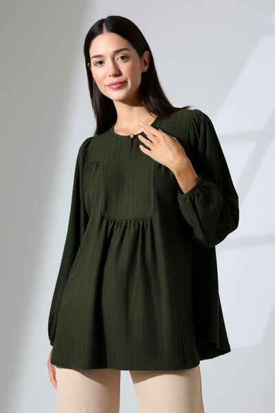 Şiir Lowa Women's t Robe Drop Collar Combed Jacquard Long Sleeve Blouse & Hijab Blouse