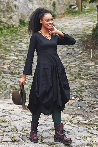 Los banditos Ασύμμετρο μακρυμάνικο φόρεμα με λαιμόκοψη με δέσιμο στη μέση