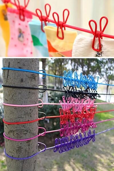 Buffer ®   Linie de haine portabilă de călătorie, cu 12 cleme, cu cleme elastice pentru rufe