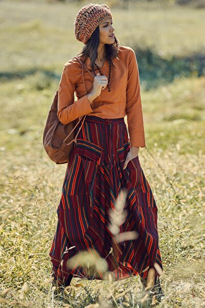 Los banditos Baggy Long Skirt with Lace-up Waist and Pocket Detail