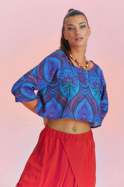 Los banditos Μπλούζα με μοτίβο Χαμηλό Ώμο Boat Neck Casual Crop