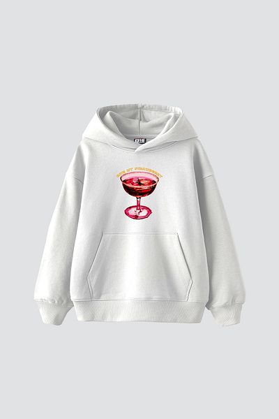 Sekizbiraltı Bite My Strawberry Printed Oversize Unisex Premium White Hoodie