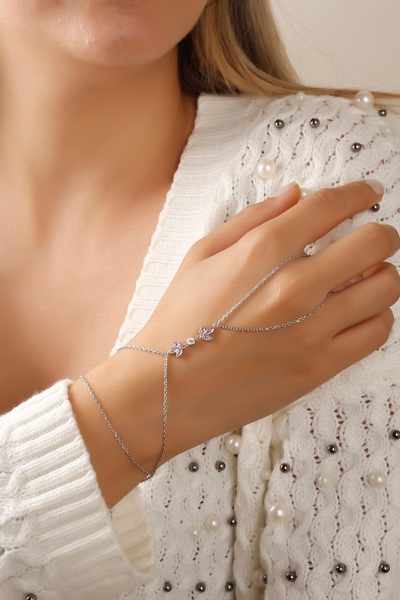 SUNSHINE 925 Ayar Gümüş ,Pembe Mekik  Taşlı Çiçek Şahmeran