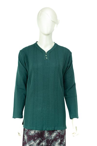 Oppland Pulover de mamă țesut cu ghiocei din bumbac, cu decolteu în V, cu model complet, de iarnă