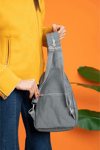 modvina Αυθεντική Crinkle Fabric Grey Bag - Τσάντα πλάτης και Bady Bag Κορυφαίας ποιότητας