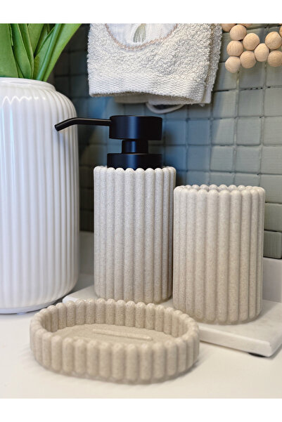 BUCOLIC 3'lü Bej Soft Polyresin Banyo Seti