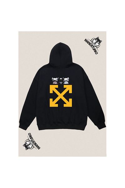 MarkaTurko Street Style Special Design Back Printed Black Hooded Unisex Sweatshirt 5050-54S