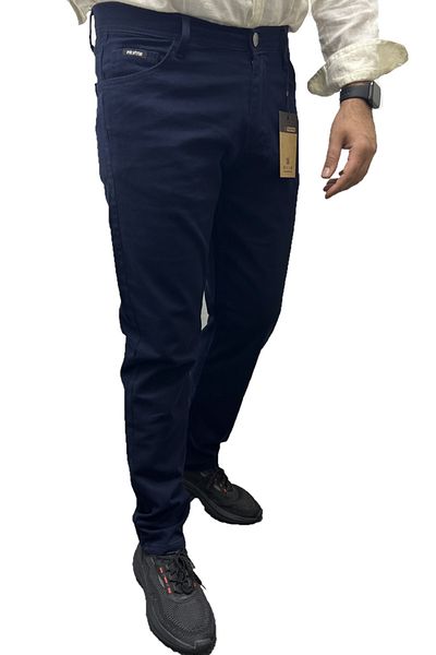 Polviton Flexible Linen Trousers - Slim Fit, Lycra, Navy Blue 106