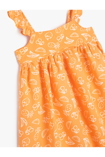 Koton Askılı Elbise Fırfırlı Kare Yaka Viskon Kumaş