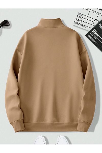 Know Unisex 3 Thread Mink Metal Zippered Stand Collar Oversize Sweatshirt