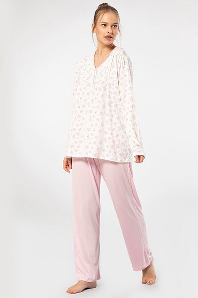 TÜREN 3366 Women's Plus Size Long Sleeve Pajama Set-pink