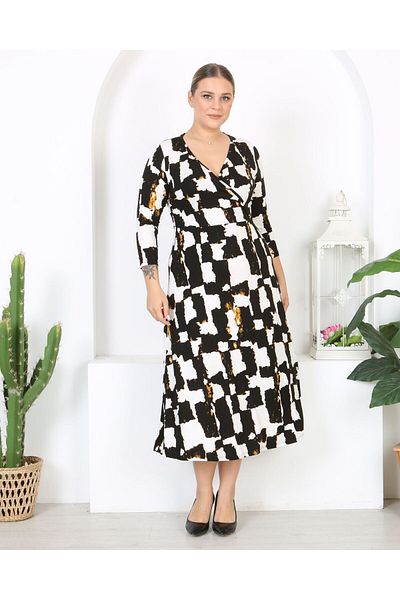 Butik Nilyam Γυναικείο φόρεμα με μακρύ μανίκι με διπλό στήθος ελαστικό μάξι μήκος 24670