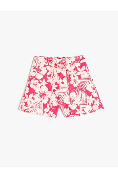 Koton Floral Linen Shorts Lacing Double Breasted Detailed Comfortable Fit