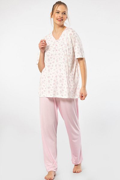TÜREN 3369 Women's Plus Size Short Sleeve Pajama Set-pink