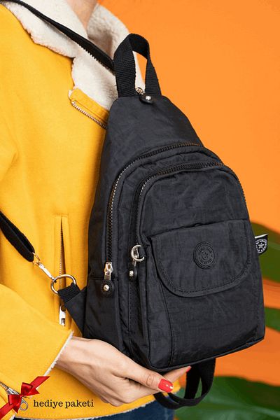 modvina Αυθεντική μαύρη τσάντα Crinkle Fabric - Τσάντα πλάτης και Bady Bag Κορυφαίας ποιότητας