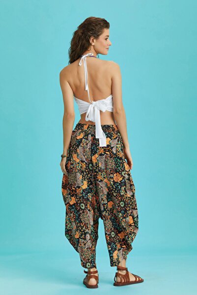 Los banditos Drape Bel Dökümlü Çiçek Desenli Kadın Şalvar Pantolon