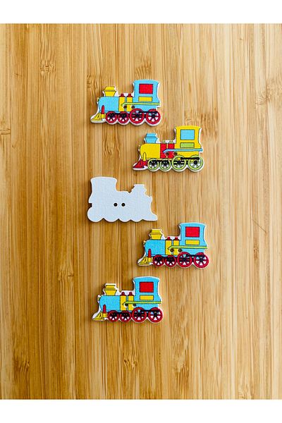 Kartopu Decorative Painted Wooden Locomotive Shaped Ornamental Button 32 X 20 Mm. Pack of 5. Mix. Va.