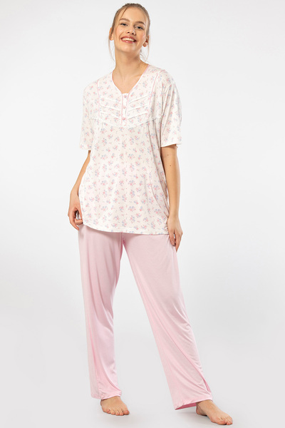 TÜREN 3369 Women's Plus Size Short Sleeve Pajama Set-Pink