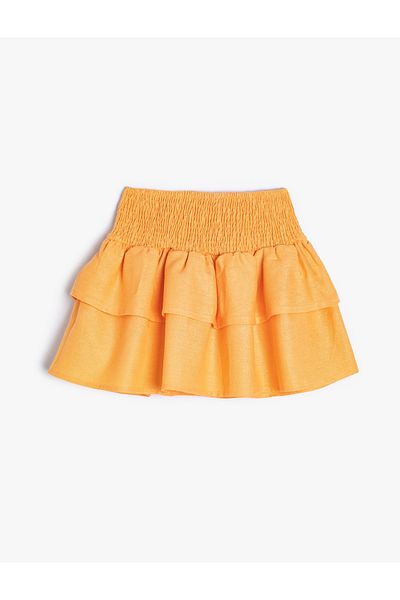 Koton Layered Linen Skirt - Elastic Waist and Gipe Detail