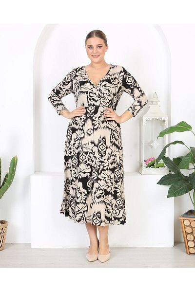 Butik Nilyam Γυναικείο φόρεμα με μακρύ μανίκι με διπλό στήθος ελαστικό μάξι μήκος 24670