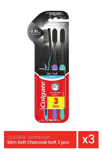 Colgate Toothbrush Slim Soft Charcoal Soft 3 pcs x 3 pieces