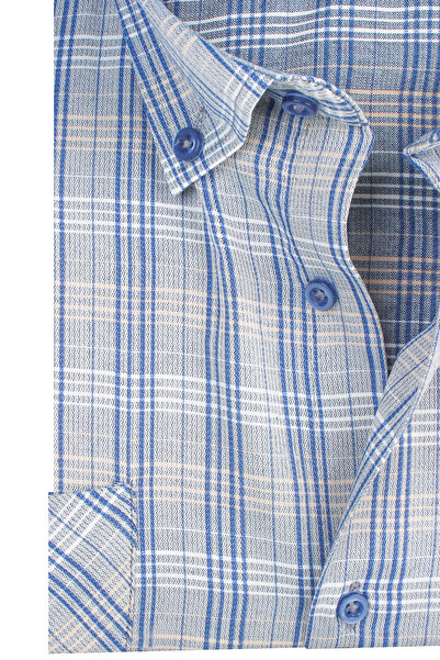 Varetta Men's Blue Beige Plus Size Double Pocket Loose Fitting Long Sleeve Shirt