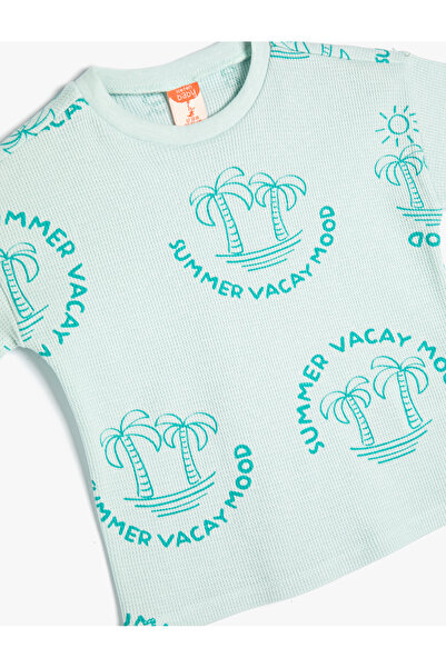 Koton T-Shirt Short Sleeve Palm Printed Crew Neck Textured Cotton