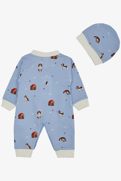 Breeze Baby Boy Jumpsuit with Cute Puppy Pattern 0-6 Months, Light Blue