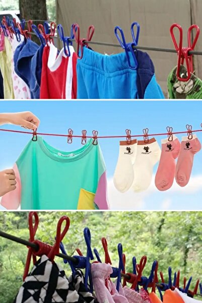 Buffer ®   Linie de haine portabilă de călătorie, cu 12 cleme, cu cleme elastice pentru rufe