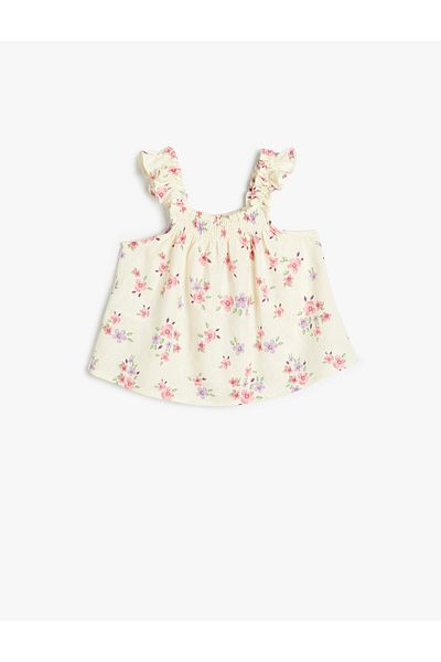Koton Blouse Sleeveless Frilly Floral Pattern Gipe Detailed