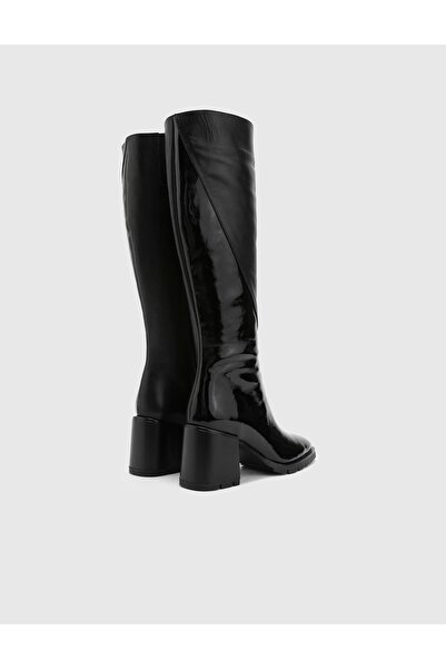 İLVİ Dirc Hakiki Rugan Deri Kadın Siyah Topuklu Çizme