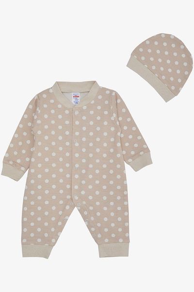 Breeze Baby Boy Jumpsuit Striped Polka Dot Pattern 0-6 Months, Beige