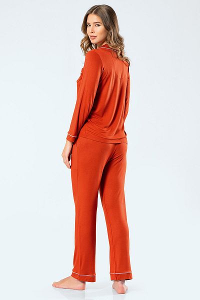 TÜREN 3359 Tile Women's Straight Long Sleeve Shirt Collar Pajamas Set