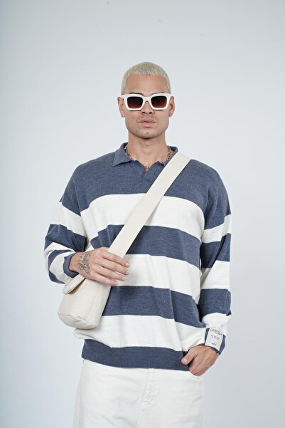 Butik Polo Neck Striped Men's Oversize Fit Sweater