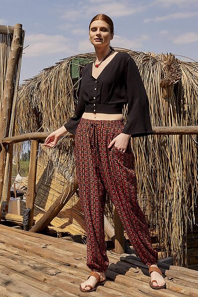 Los banditos Bohemian Style Draped Trousers with Elastic Legs