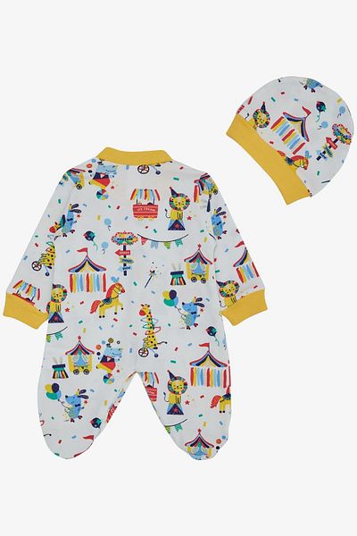 Breeze Baby Boy Booties Jumpsuit Circus Themed 0-6 Months, White