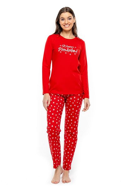 Mod Collection 3968 Set de pijamale roșii cu mânecă lungă, cu gât rotund, pentru femei - roșu