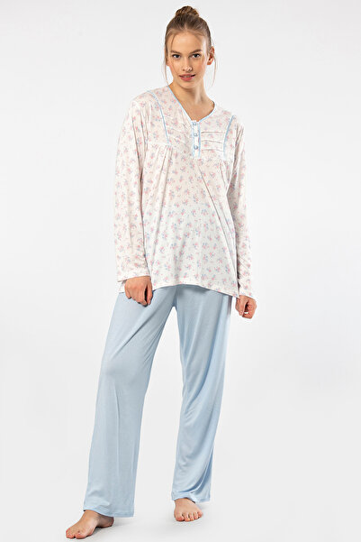 TÜREN 3366 Costum de pijama cu mânecă lungă pentru femei de mărime mare-albastru