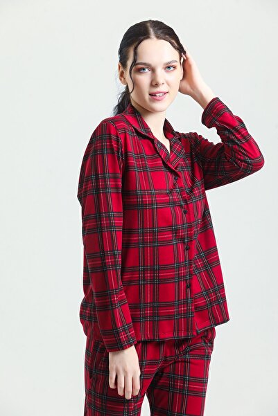 Magic Form 17864 Kadın Önden Düğmeli Pijama takımı-Bordo