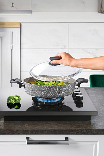 LAVONNI 30 cm Basık pilav Granit Tencere Gri