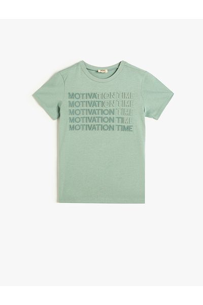 Koton Tricou cu mânecă scurtă din bumbac - Decolteu, imprimat cu slogan