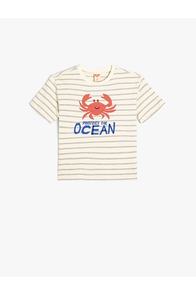 Koton Cotton Crab Printed Short Sleeve Crew Neck T-Shirt
