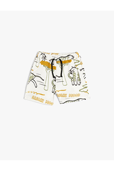 Koton Şort Safari Baskılı Cepli Beli Bağlamalı Pamuklu