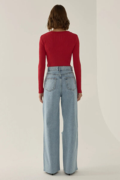 Hiccup Ripped High Waist Wide Leg Denim Jeans